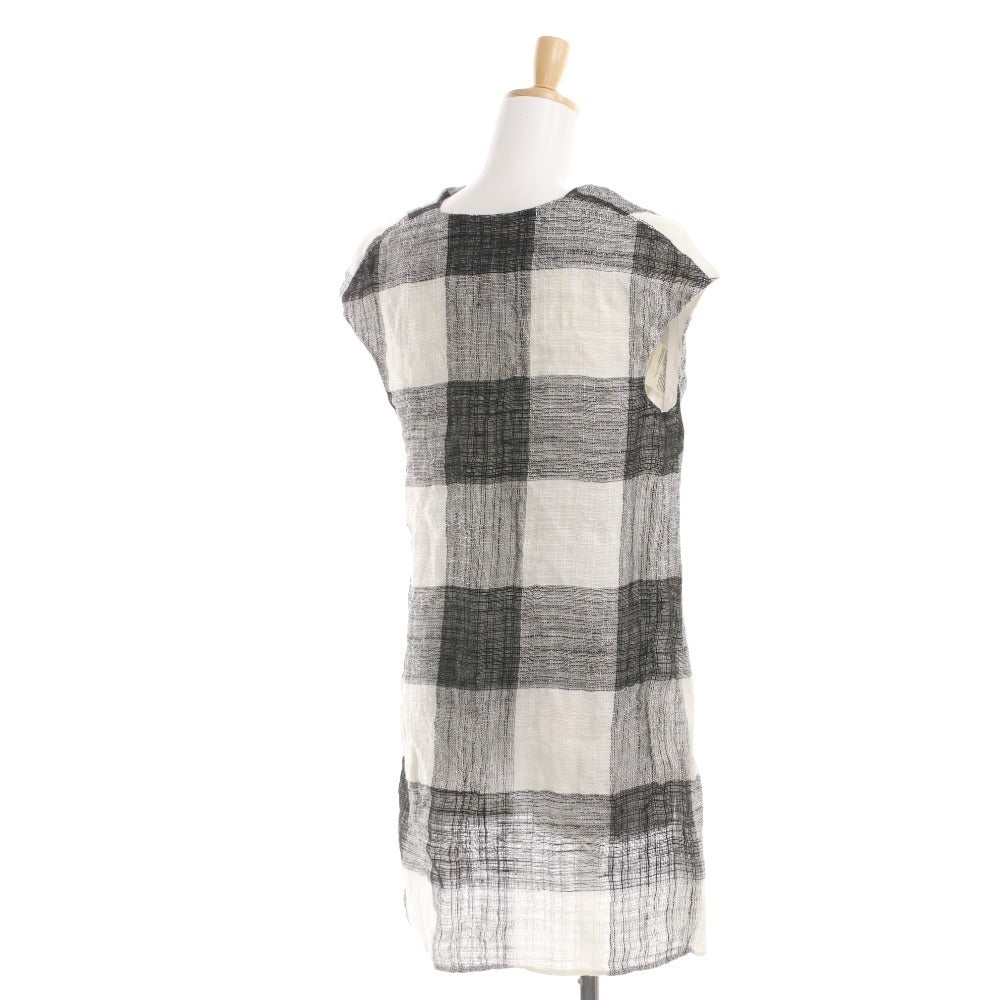 ■ Acne Studios ワンピース ノースリーブ トップス ひざ丈 バッグロング チェック柄 リネン レディース 34 (S相当) ホワイト ブラック