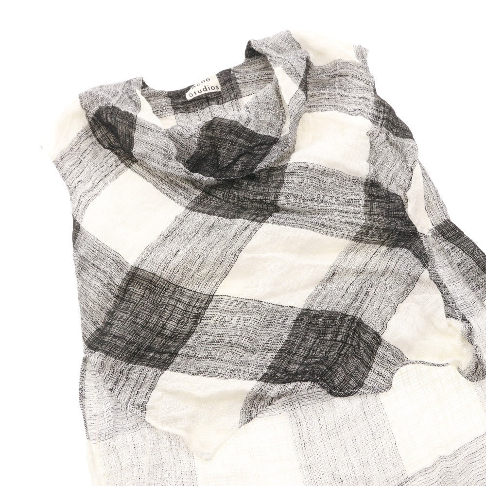 ■ Acne Studios ワンピース ノースリーブ トップス ひざ丈 バッグロング チェック柄 リネン レディース 34 (S相当) ホワイト ブラック