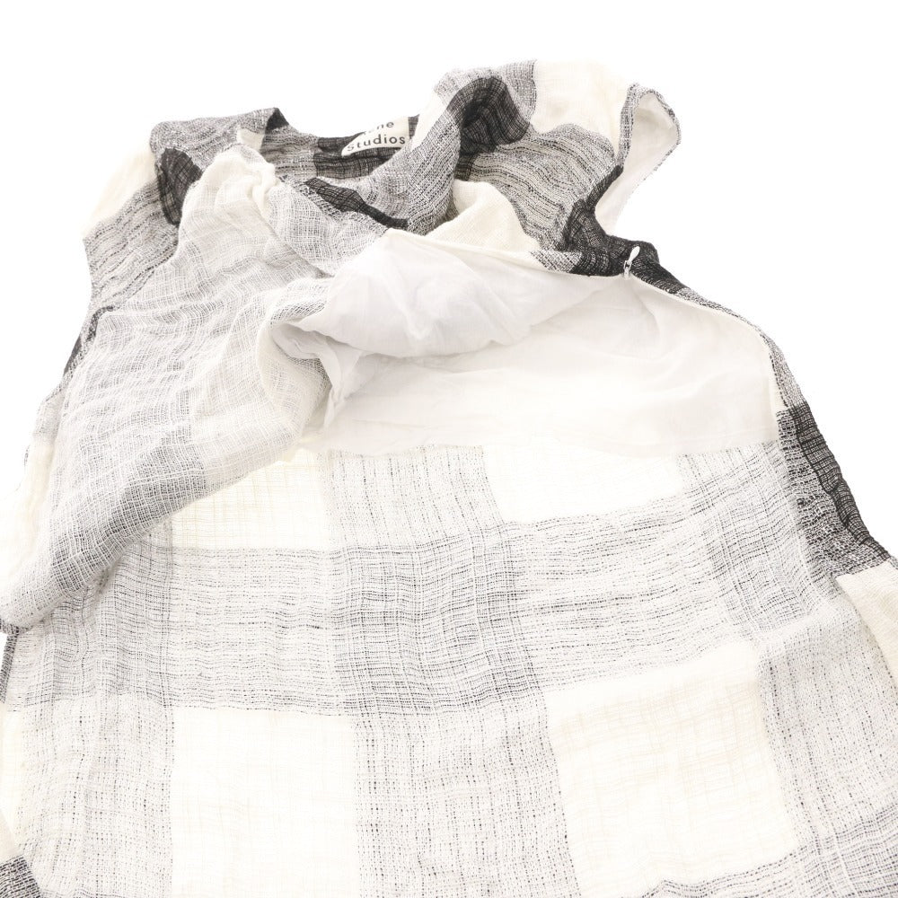 ■ Acne Studios ワンピース ノースリーブ トップス ひざ丈 バッグロング チェック柄 リネン レディース 34 (S相当) ホワイト ブラック