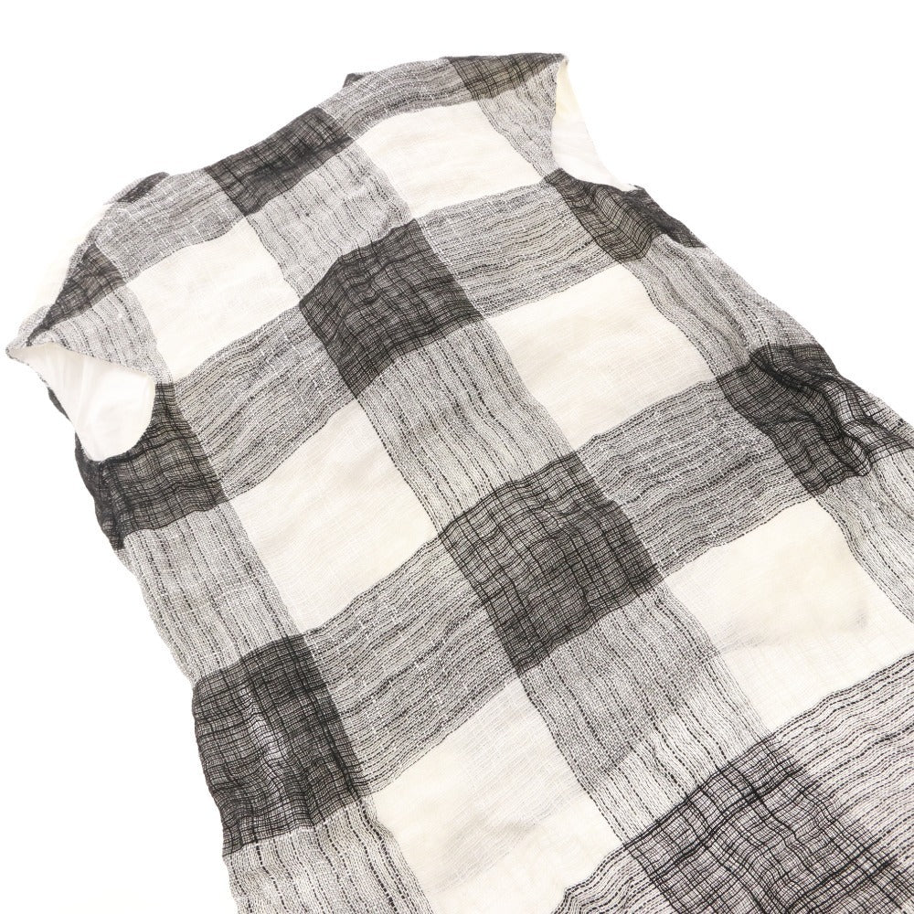 ■ Acne Studios ワンピース ノースリーブ トップス ひざ丈 バッグロング チェック柄 リネン レディース 34 (S相当) ホワイト ブラック