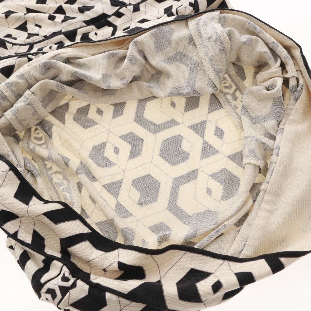 ■ DIANE VON FURSTENBERG ミニワンピース 長袖 トップス モノトーン柄 シルク レディース 0 (XS相当) アイボリー ブラック 黒