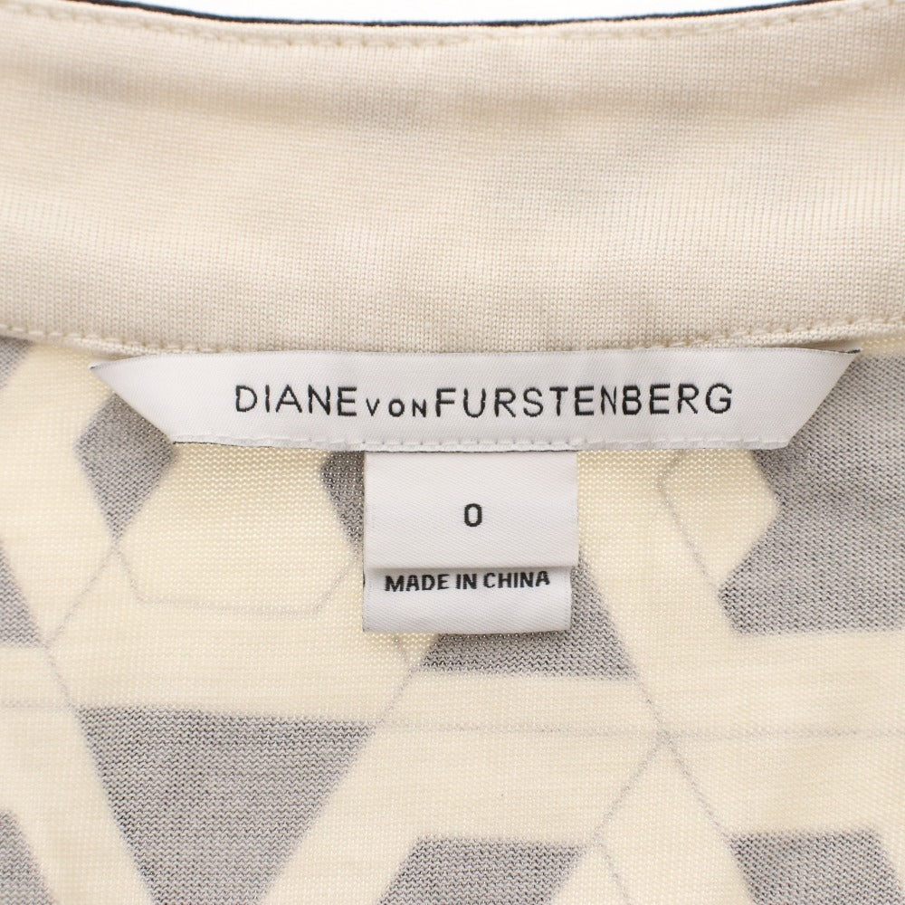 ■ DIANE VON FURSTENBERG ミニワンピース 長袖 トップス モノトーン柄 シルク レディース 0 (XS相当) アイボリー ブラック 黒