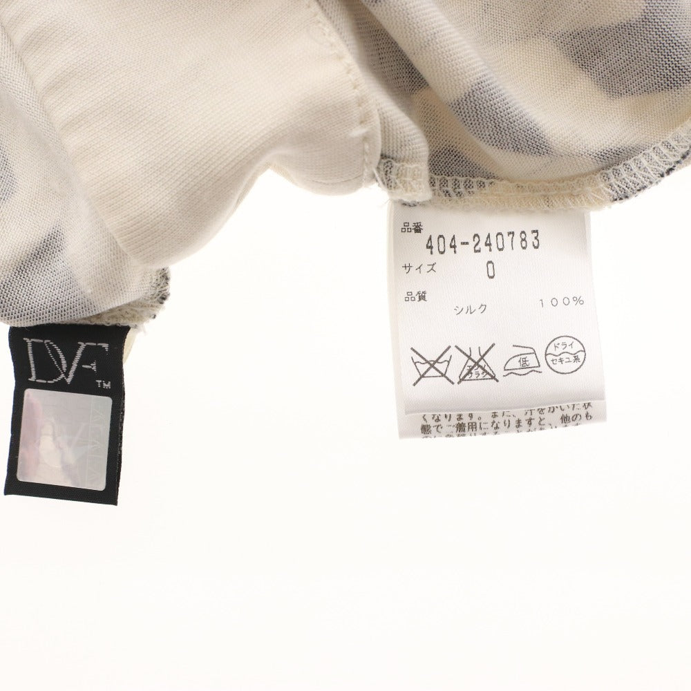 ■ DIANE VON FURSTENBERG ミニワンピース 長袖 トップス モノトーン柄 シルク レディース 0 (XS相当) アイボリー ブラック 黒