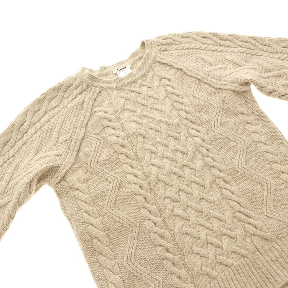 ■ Chloe クロエ セーター 長袖 トップス ニット 総柄 メリノウール イタリア製 レディース XS ベージュ系