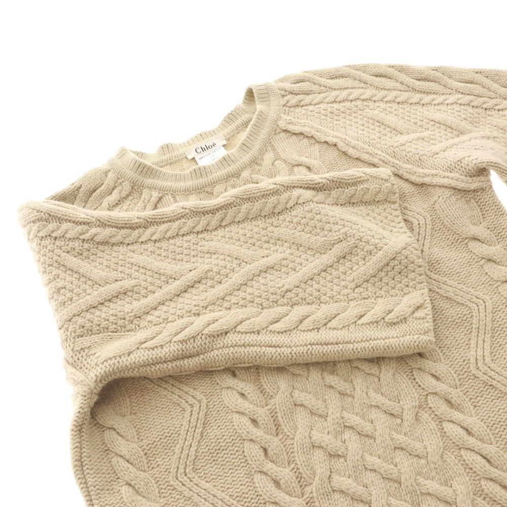■ Chloe クロエ セーター 長袖 トップス ニット 総柄 メリノウール イタリア製 レディース XS ベージュ系
