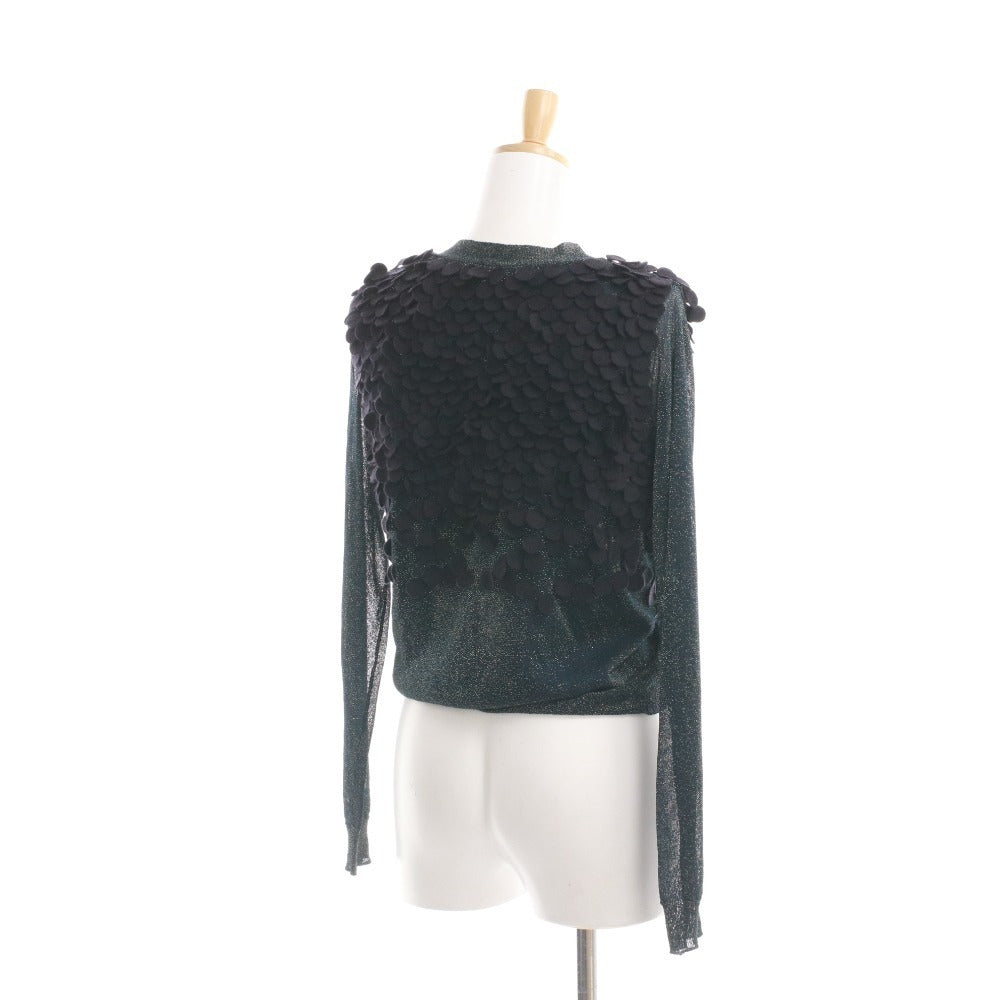 ■ 3.1 Phillip Lim Cardigan, Long Sleeve, Button-Front Top, Feather Decor, All-Over Print, Women's, Size Small, Metallic Navy