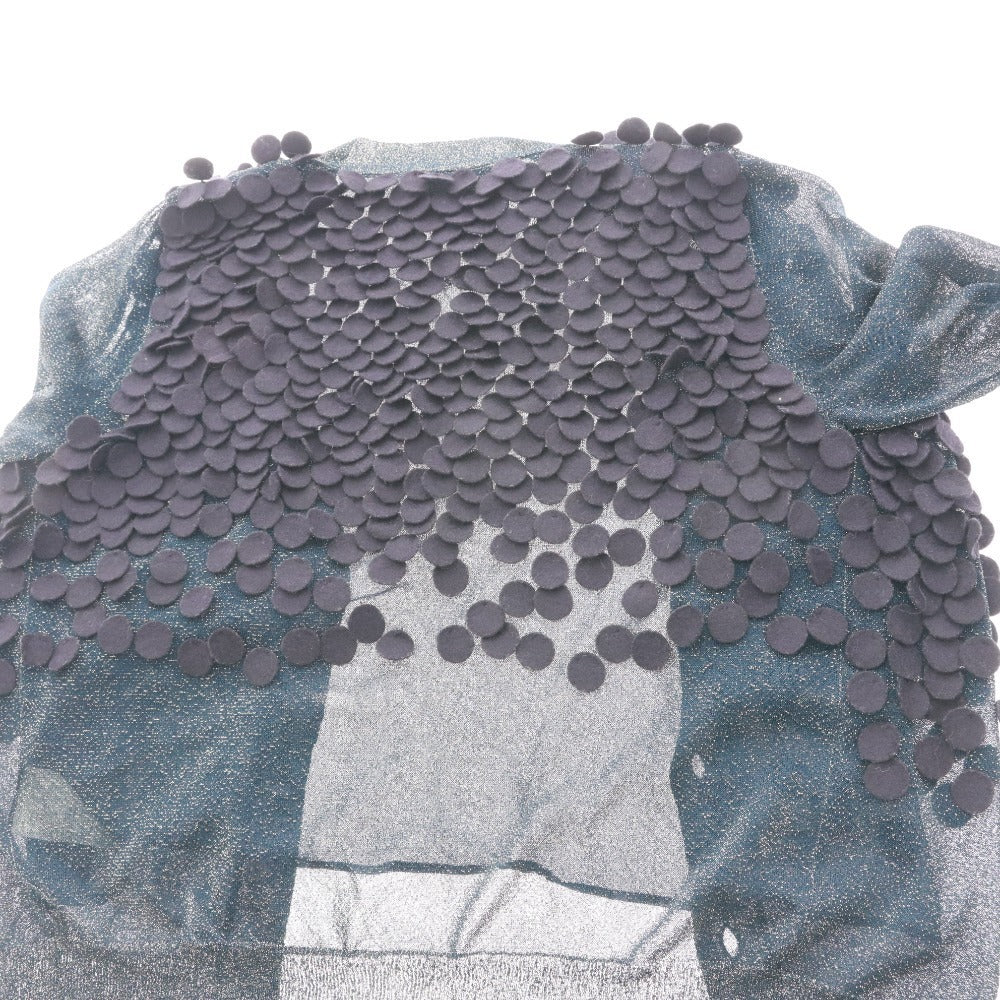 ■ 3.1 Phillip Lim Cardigan, Long Sleeve, Button-Front Top, Feather Decor, All-Over Print, Women's, Size Small, Metallic Navy