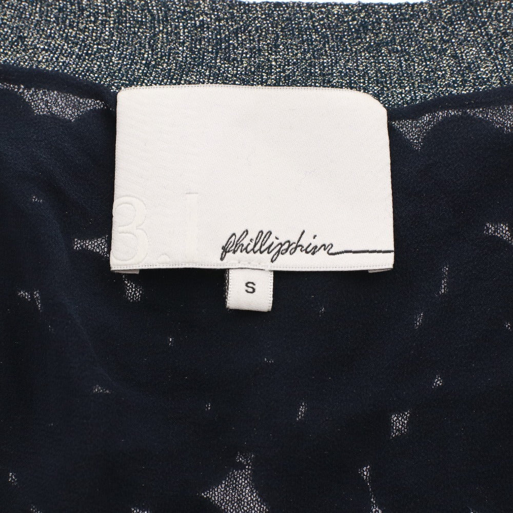 ■ 3.1 Phillip Lim Cardigan, Long Sleeve, Button-Front Top, Feather Decor, All-Over Print, Women's, Size Small, Metallic Navy