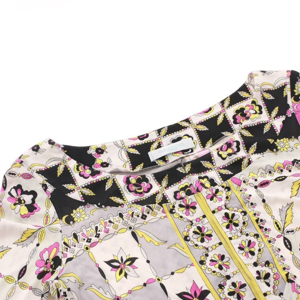 ■ EMILIO PUCCI カットソー ミニワンピース 長袖 トップス 前カン 総柄 イタリア製 レディース 実寸 XS相当 マルチカラー ホワイト 等