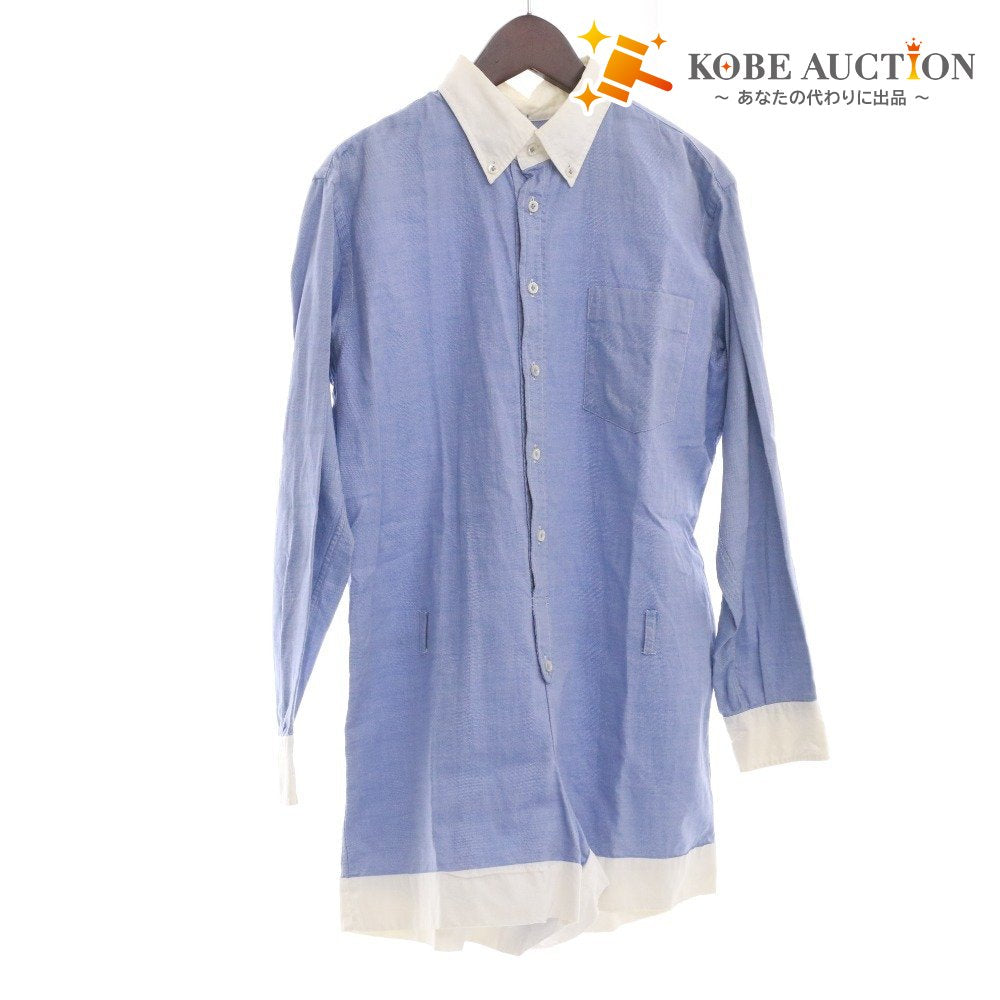 ■ JUNYA WATANABE x COMME des GARÇONS Long Sleeve Shirt Top with Overalls, Collar, Front Buttons, and Chest Pocket, Women's, Size S, Light Blue