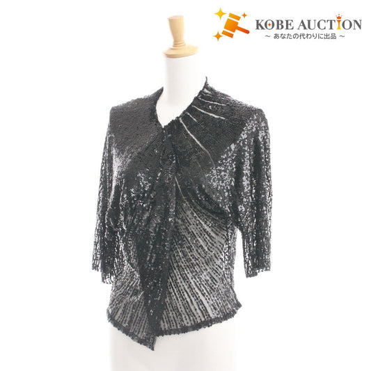 ■ MARNI マルニ ノーカラージャケット 長袖 アウター ボタンなし スパンコール 装飾 イタリア製 レディース 40 (L相当) ブラック 黒