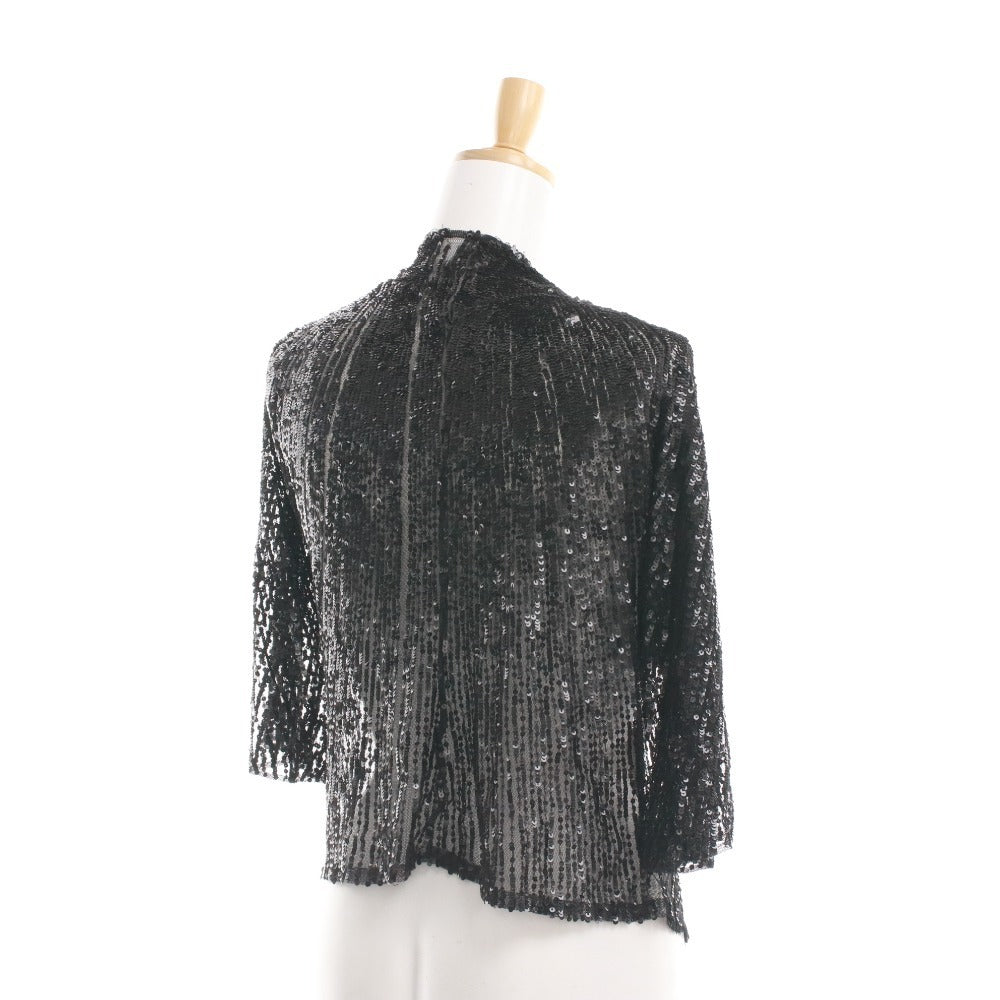 ■ MARNI マルニ ノーカラージャケット 長袖 アウター ボタンなし スパンコール 装飾 イタリア製 レディース 40 (L相当) ブラック 黒