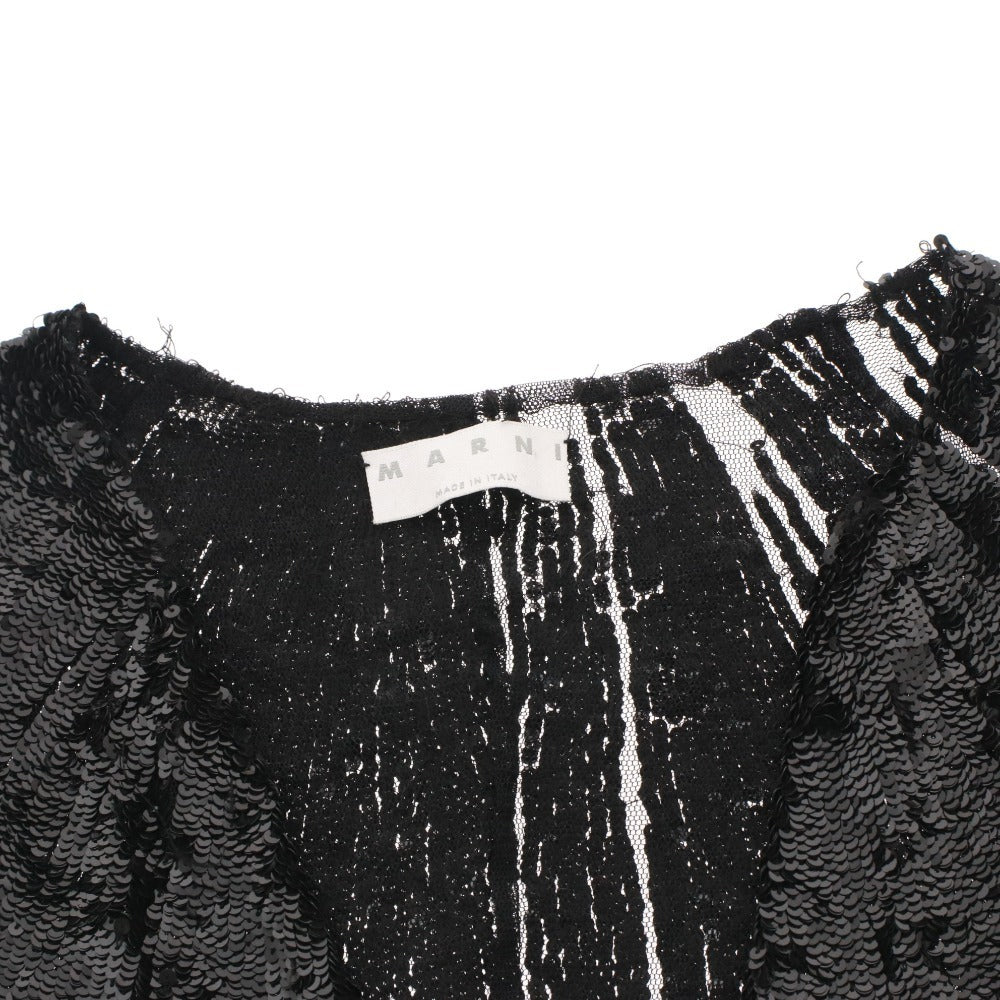 ■ MARNI マルニ ノーカラージャケット 長袖 アウター ボタンなし スパンコール 装飾 イタリア製 レディース 40 (L相当) ブラック 黒