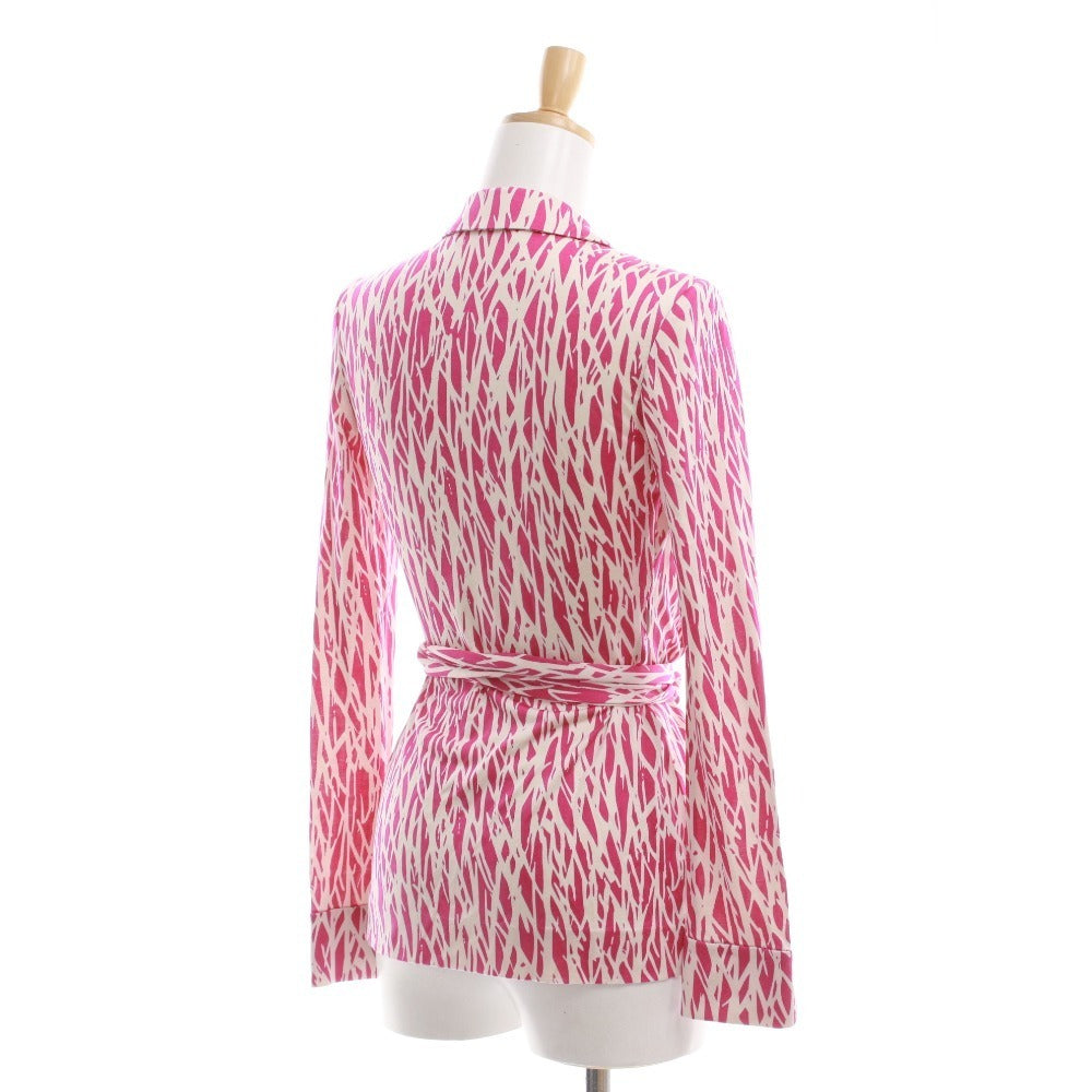 ■ DIANE von FURSTENBERG ラップワンピース 長袖 トップス アウター トップス 襟 総柄 前紐 レディース 0 (XS相当) パープル系