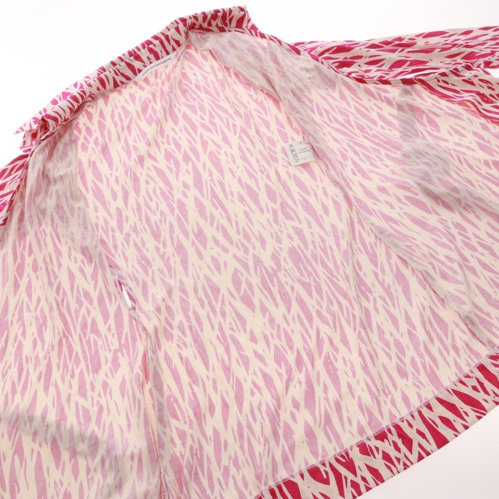 ■ DIANE von FURSTENBERG ラップワンピース 長袖 トップス アウター トップス 襟 総柄 前紐 レディース 0 (XS相当) パープル系