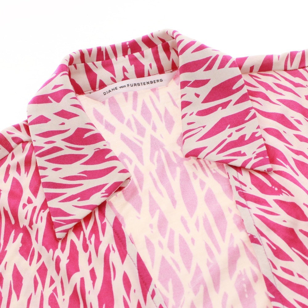 ■ DIANE von FURSTENBERG ラップワンピース 長袖 トップス アウター トップス 襟 総柄 前紐 レディース 0 (XS相当) パープル系