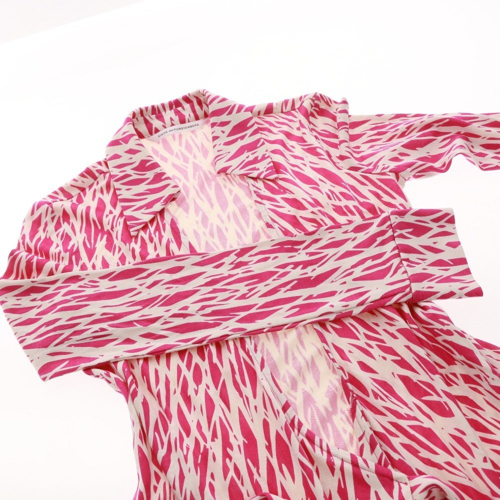 ■ DIANE von FURSTENBERG ラップワンピース 長袖 トップス アウター トップス 襟 総柄 前紐 レディース 0 (XS相当) パープル系