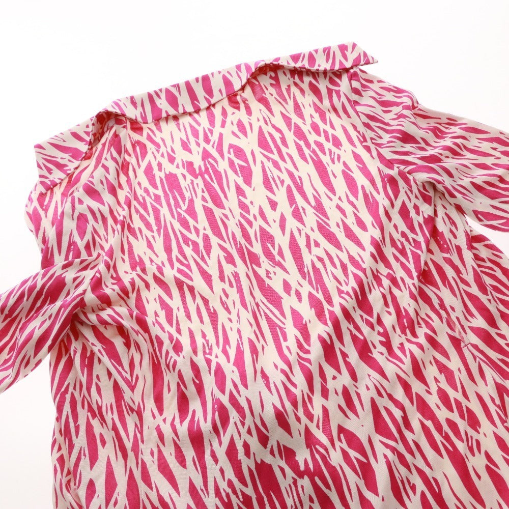 ■ DIANE von FURSTENBERG ラップワンピース 長袖 トップス アウター トップス 襟 総柄 前紐 レディース 0 (XS相当) パープル系