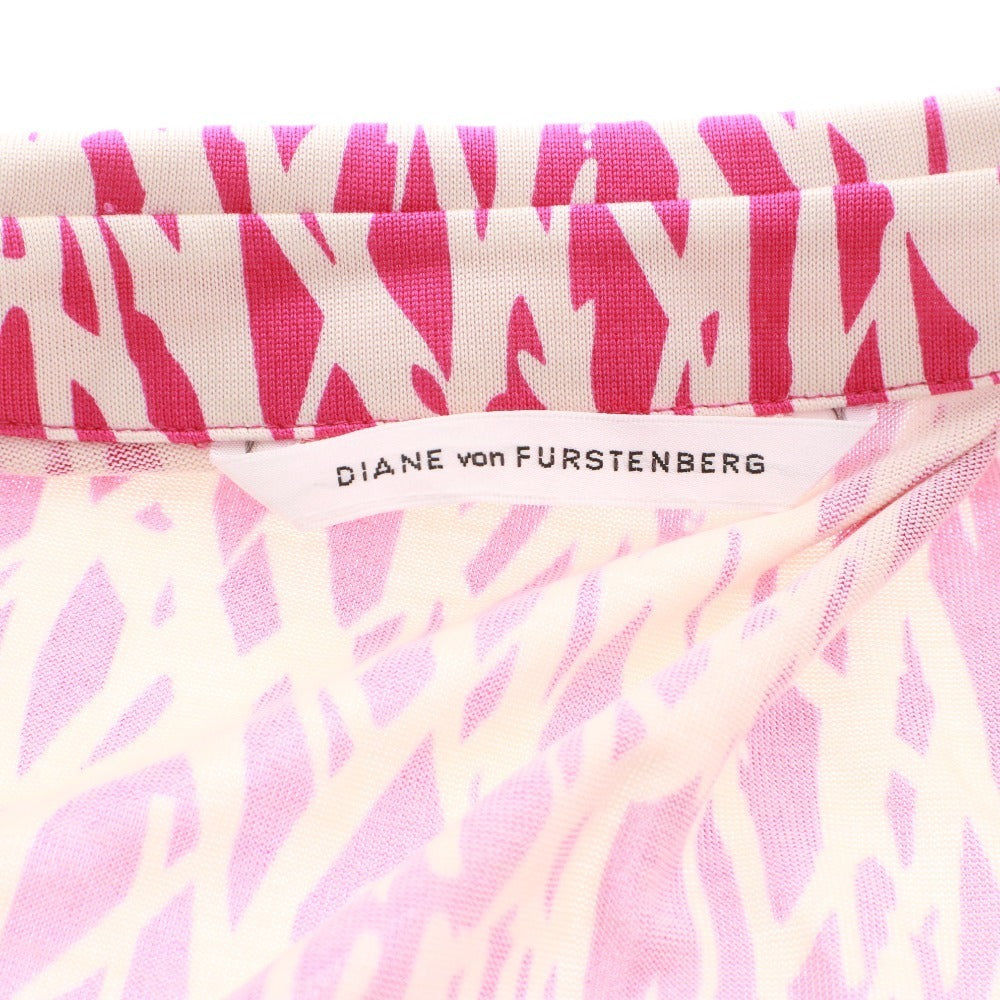 ■ DIANE von FURSTENBERG ラップワンピース 長袖 トップス アウター トップス 襟 総柄 前紐 レディース 0 (XS相当) パープル系