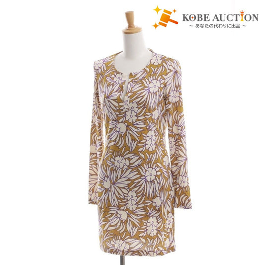 ■ DIANE VON FURSTENBERG ミニワンピース シャツ 長袖 トップス 総柄 シルク レディース 2 (S相当) マルチカラー ブラウン系 ホワイト