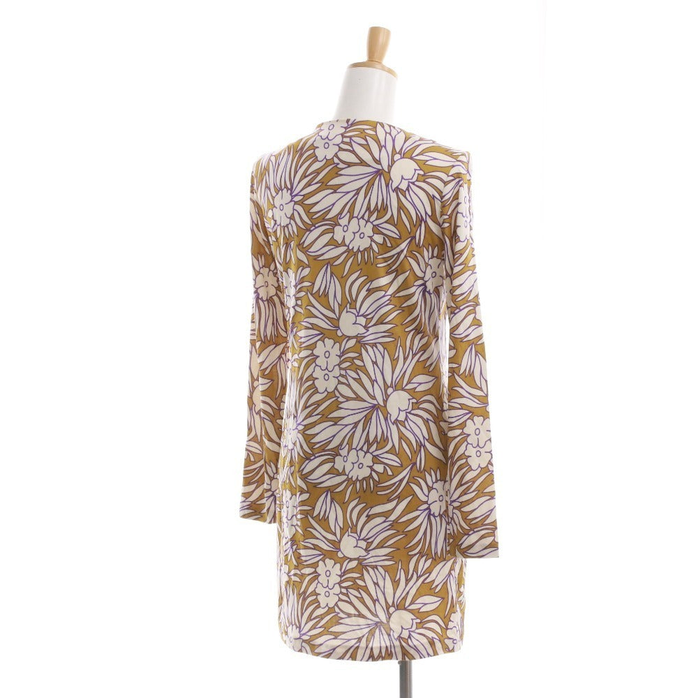 ■ DIANE VON FURSTENBERG ミニワンピース シャツ 長袖 トップス 総柄 シルク レディース 2 (S相当) マルチカラー ブラウン系 ホワイト
