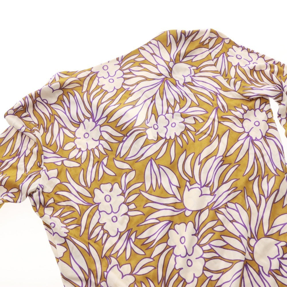 ■ DIANE VON FURSTENBERG ミニワンピース シャツ 長袖 トップス 総柄 シルク レディース 2 (S相当) マルチカラー ブラウン系 ホワイト