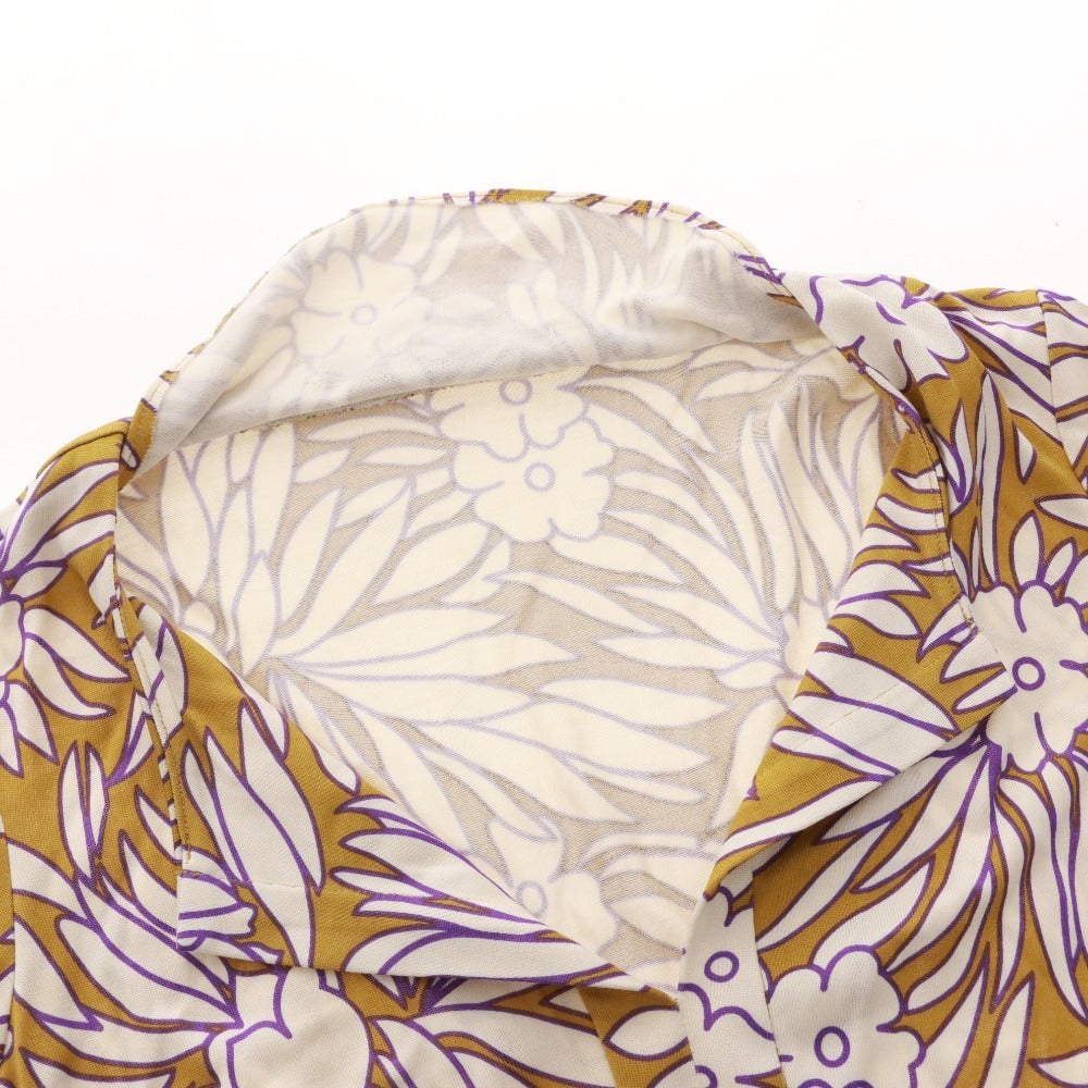 ■ DIANE VON FURSTENBERG ミニワンピース シャツ 長袖 トップス 総柄 シルク レディース 2 (S相当) マルチカラー ブラウン系 ホワイト