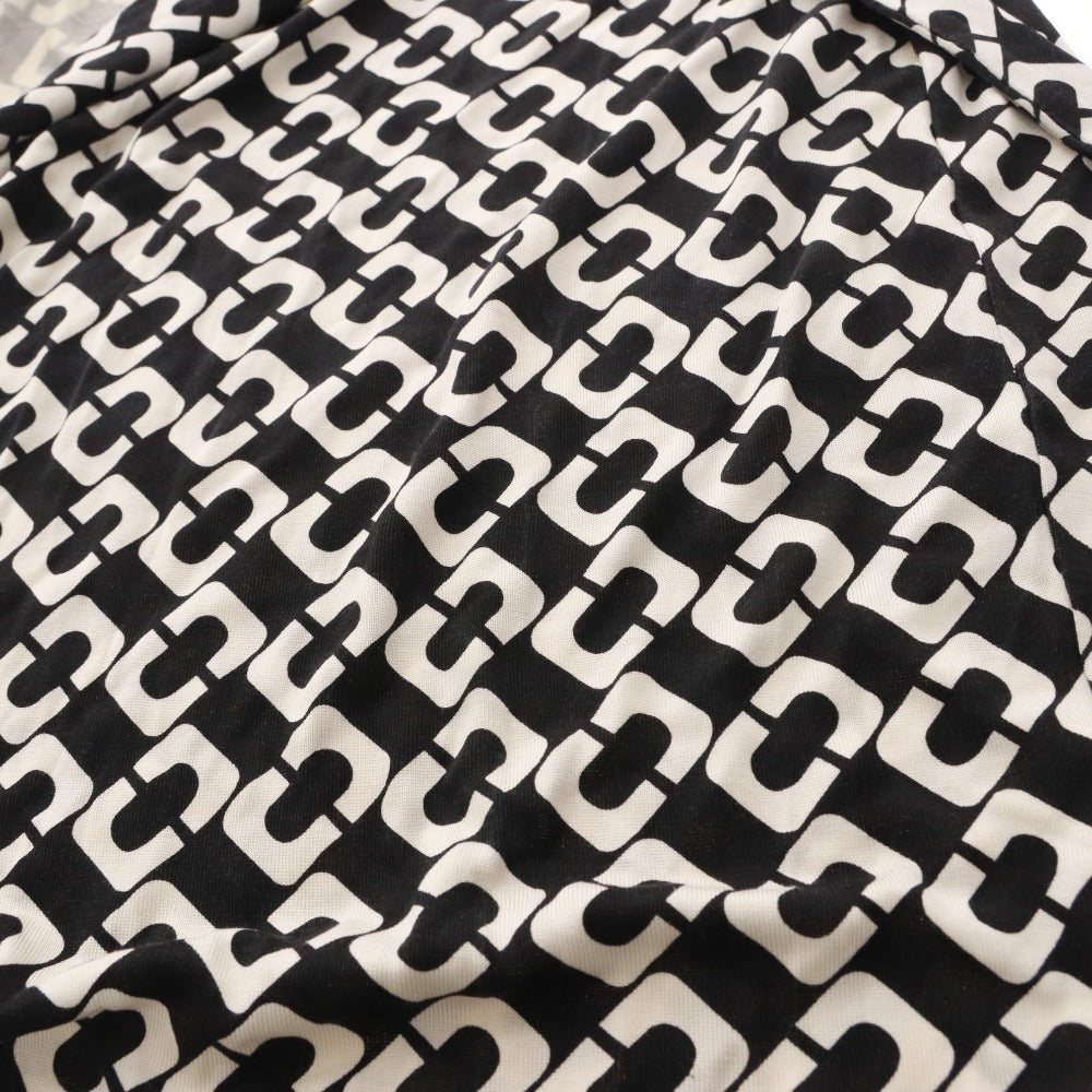 ■ DIANE von FURSTENBERG ラップワンピース 半袖 トップス アウター 前紐 総柄 シルク レディース 0 (XS相当) ブラック アイボリー