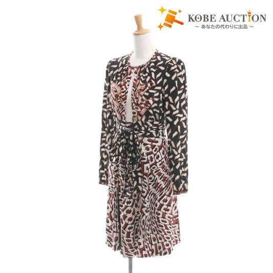 ■ DIANE von FURSTENBERG ラップワンピース 長袖 トップス アウター ひざ丈 総柄 前紐 レディース 2 (S相当) マルチカラー ブラック 等