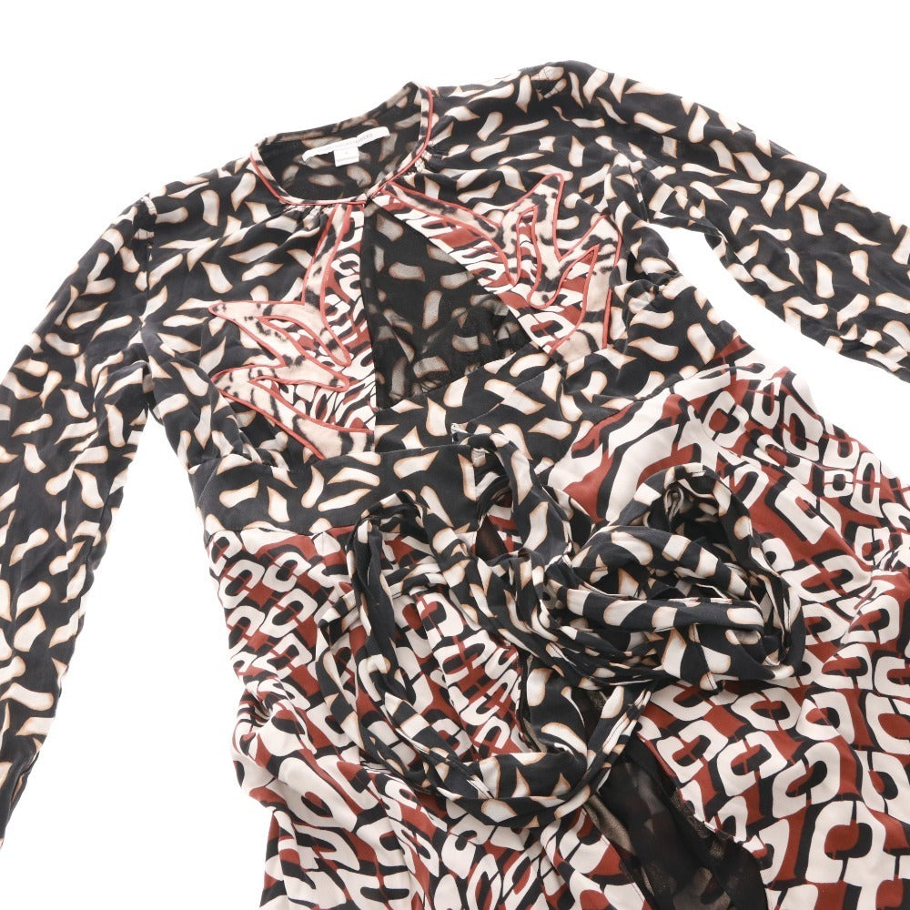 ■ DIANE von FURSTENBERG ラップワンピース 長袖 トップス アウター ひざ丈 総柄 前紐 レディース 2 (S相当) マルチカラー ブラック 等