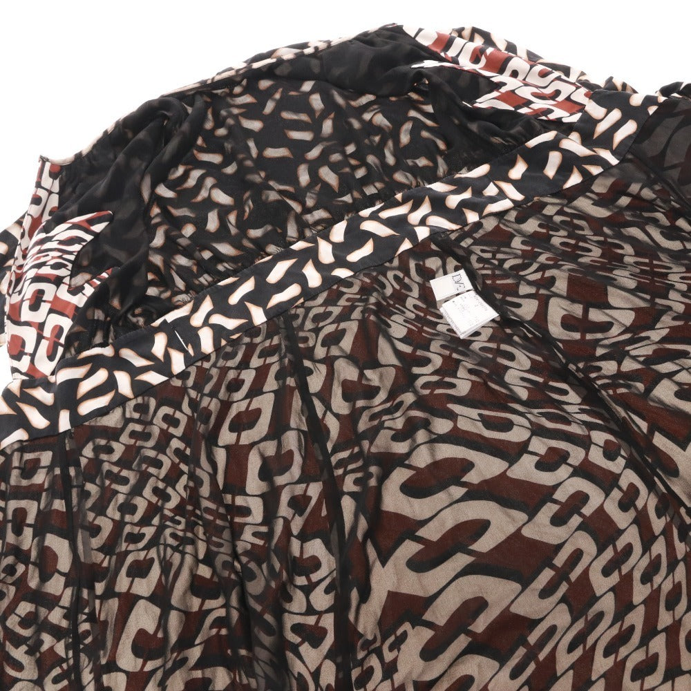 ■ DIANE von FURSTENBERG ラップワンピース 長袖 トップス アウター ひざ丈 総柄 前紐 レディース 2 (S相当) マルチカラー ブラック 等