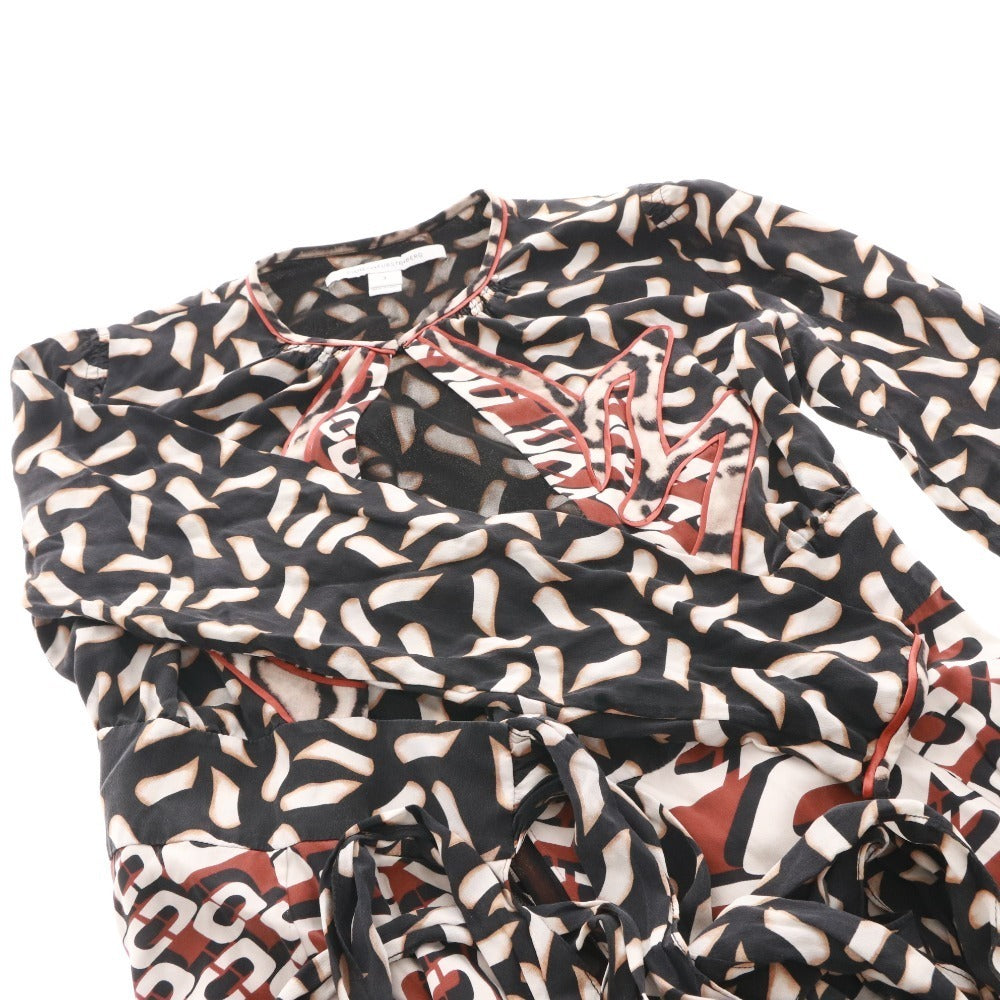 ■ DIANE von FURSTENBERG ラップワンピース 長袖 トップス アウター ひざ丈 総柄 前紐 レディース 2 (S相当) マルチカラー ブラック 等