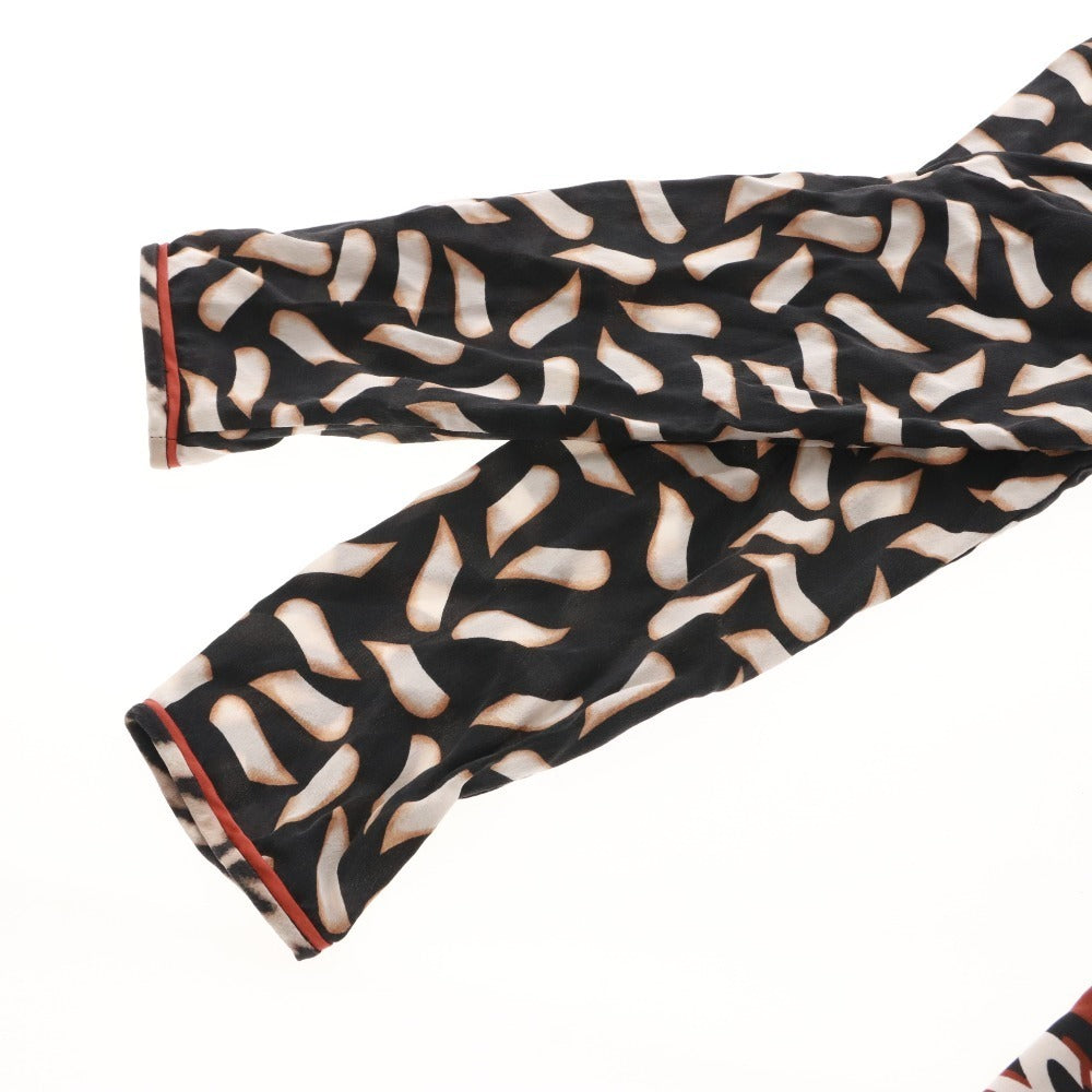 ■ DIANE von FURSTENBERG ラップワンピース 長袖 トップス アウター ひざ丈 総柄 前紐 レディース 2 (S相当) マルチカラー ブラック 等