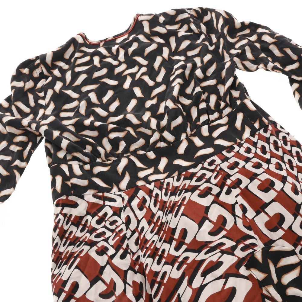 ■ DIANE von FURSTENBERG ラップワンピース 長袖 トップス アウター ひざ丈 総柄 前紐 レディース 2 (S相当) マルチカラー ブラック 等