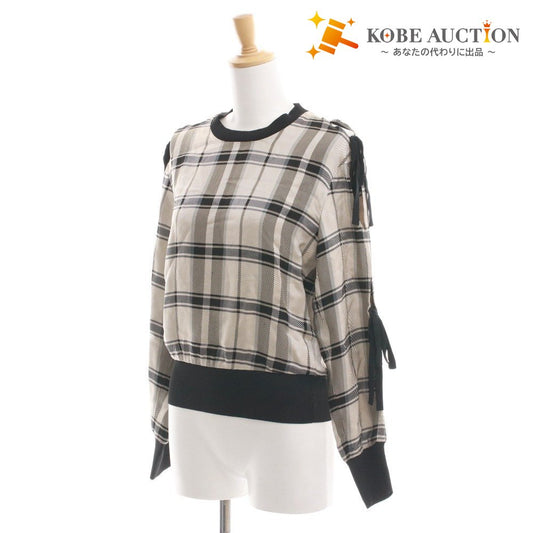 ■ 3.1 Phillip Lim 長袖シャツ トップス チェック柄 リボン装飾 後ろファスナー レディース 2 (S相当) ブラック ベージュ系