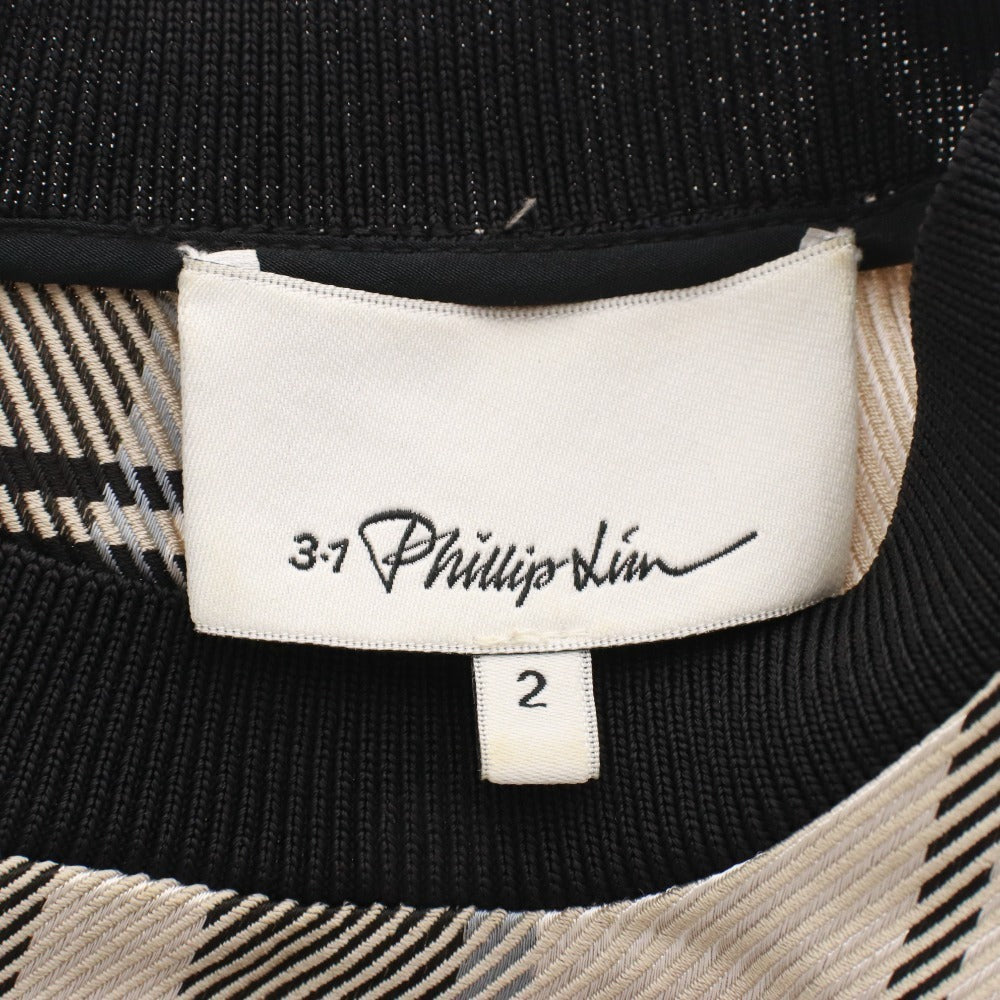 ■ 3.1 Phillip Lim 長袖シャツ トップス チェック柄 リボン装飾 後ろファスナー レディース 2 (S相当) ブラック ベージュ系