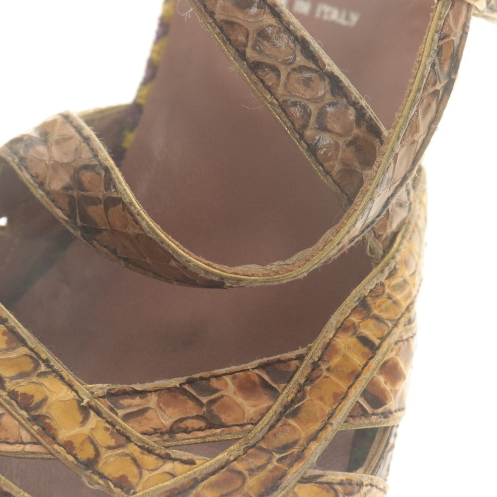 ■ MIU MIU ミュウミュウ サンダル 靴 ウェッジソール 厚底 ストラップ 柄 レディース 36 (23cm相当) イエロー ブラウン パープル 袋付き