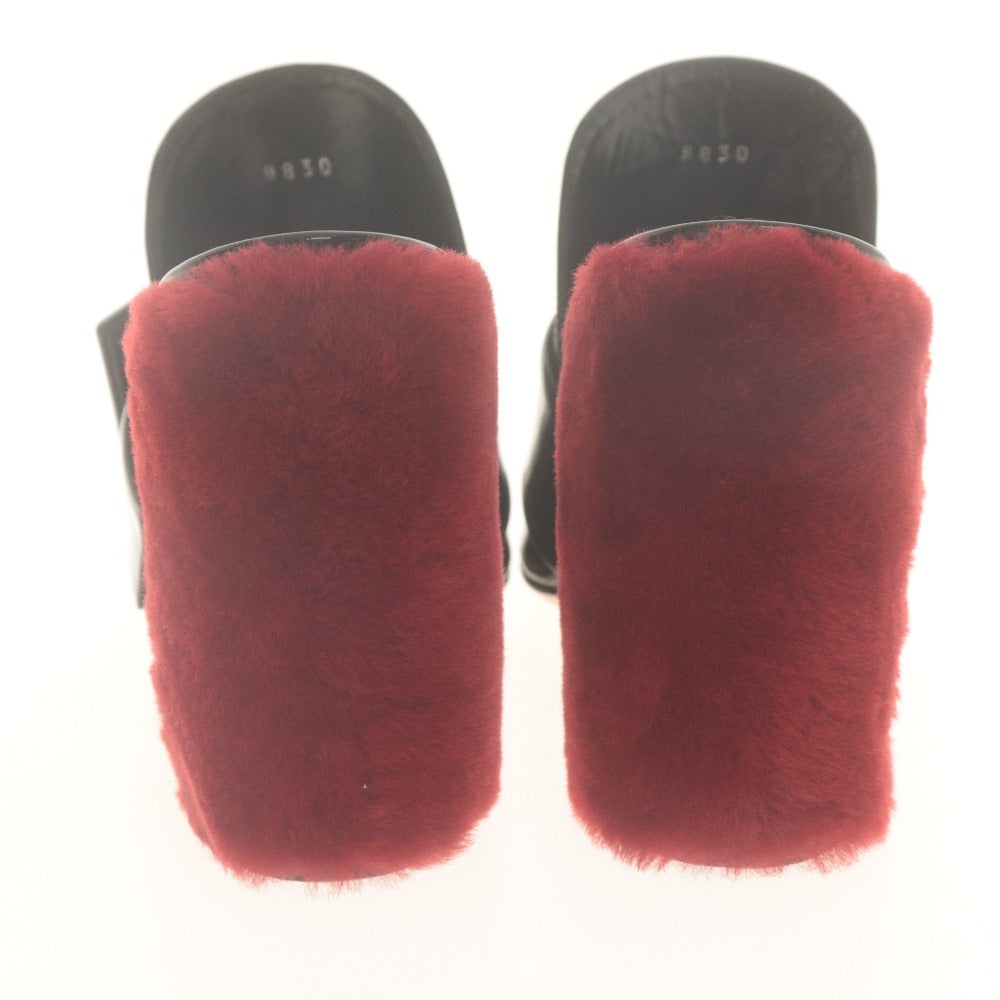 ■ MIU MIU ミュウミュウ サンダル ミュール 靴 エナメル ファー チャンキーヒール レディース 36 (23cm相当) ブラック レッド 箱付き
