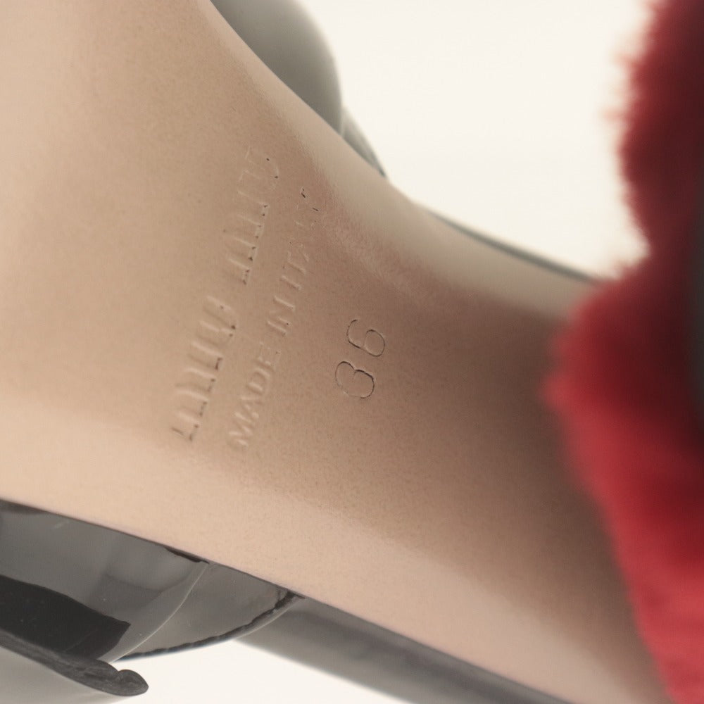 ■ MIU MIU ミュウミュウ サンダル ミュール 靴 エナメル ファー チャンキーヒール レディース 36 (23cm相当) ブラック レッド 箱付き