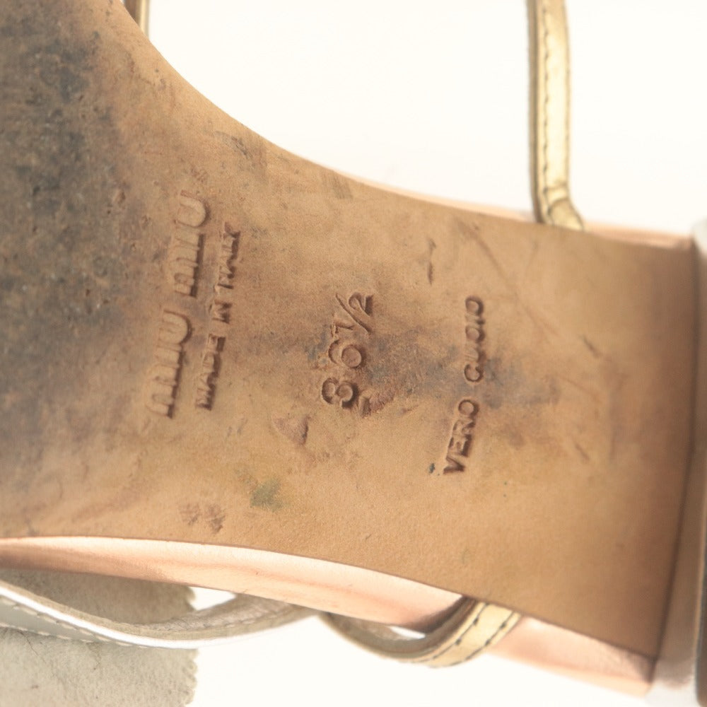 ■ MIU MIU ミュウミュウ フラット サンダル 靴 ストラップ フラワー レディース 36 1/2 (23.5cm相当) ピンク ゴールド シルバー 袋付き