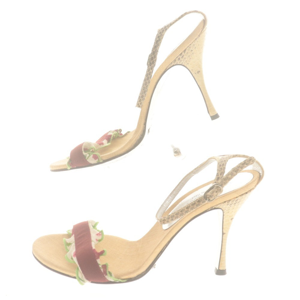 ■ DOLCE＆GABBANA ドルチェ＆ガッバーナ サンダル 靴 ストラップ フリル レディース 36 1/2 (23.5cm相当) ベージュ系 レッド系