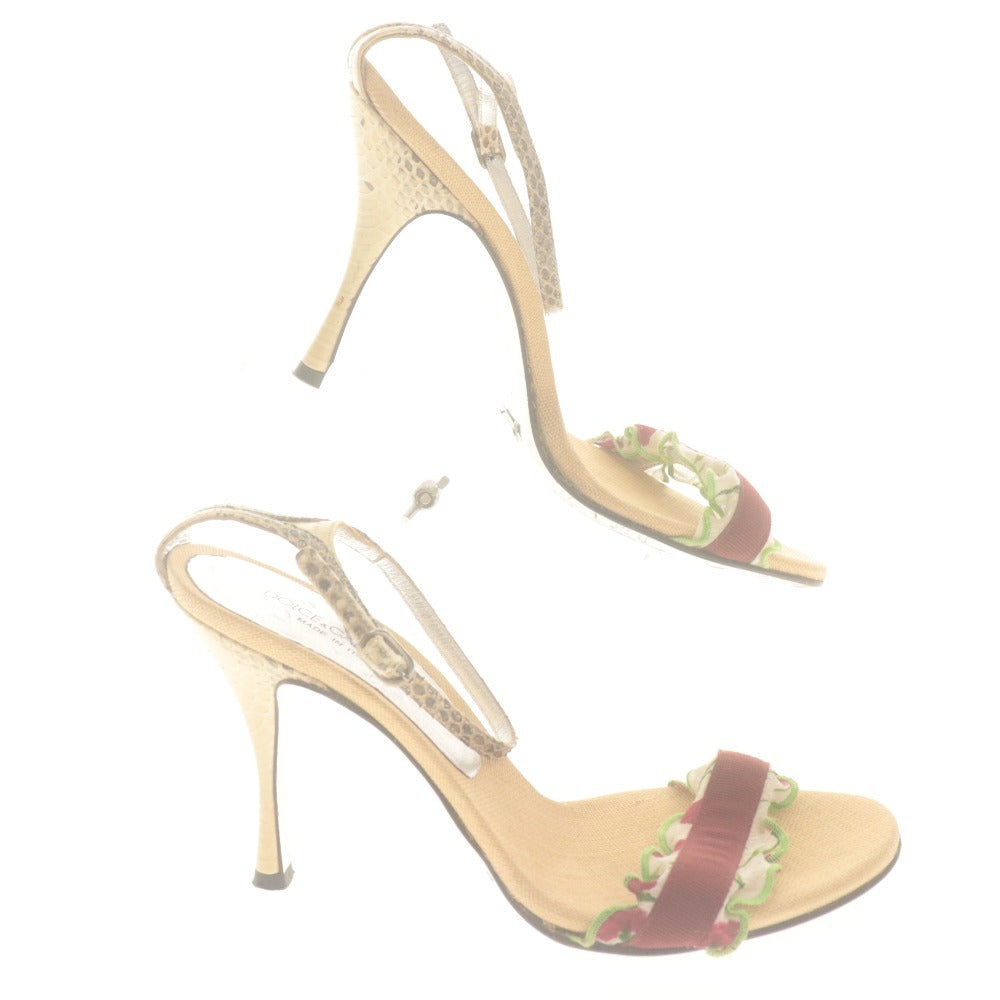■ DOLCE＆GABBANA ドルチェ＆ガッバーナ サンダル 靴 ストラップ フリル レディース 36 1/2 (23.5cm相当) ベージュ系 レッド系