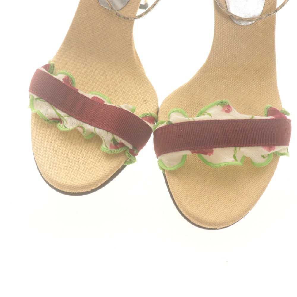 ■ DOLCE＆GABBANA ドルチェ＆ガッバーナ サンダル 靴 ストラップ フリル レディース 36 1/2 (23.5cm相当) ベージュ系 レッド系