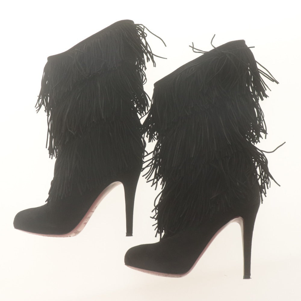 ■ Christian Louboutin クリスチャンルブタン ブーツ 靴 フリンジ スエード レディース 37 (24.0cm相当) ブラック 付属品付き