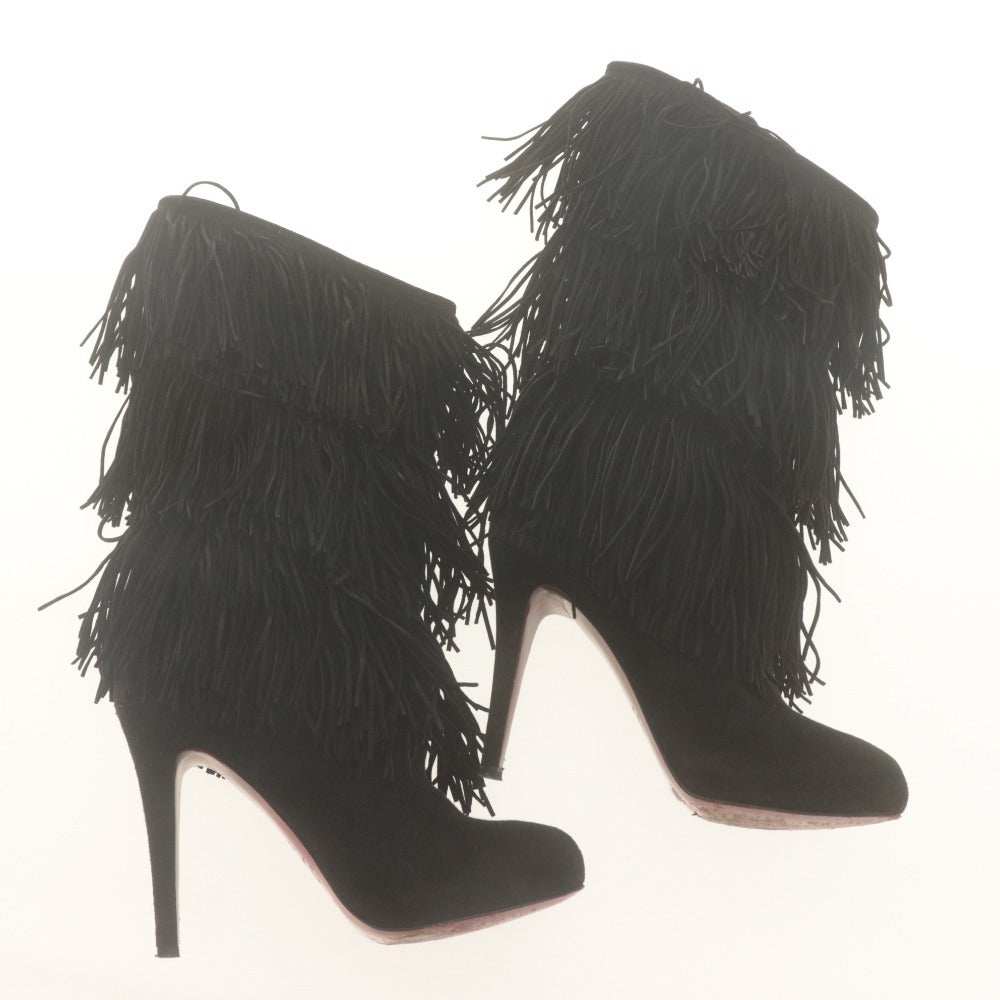 ■ Christian Louboutin クリスチャンルブタン ブーツ 靴 フリンジ スエード レディース 37 (24.0cm相当) ブラック 付属品付き