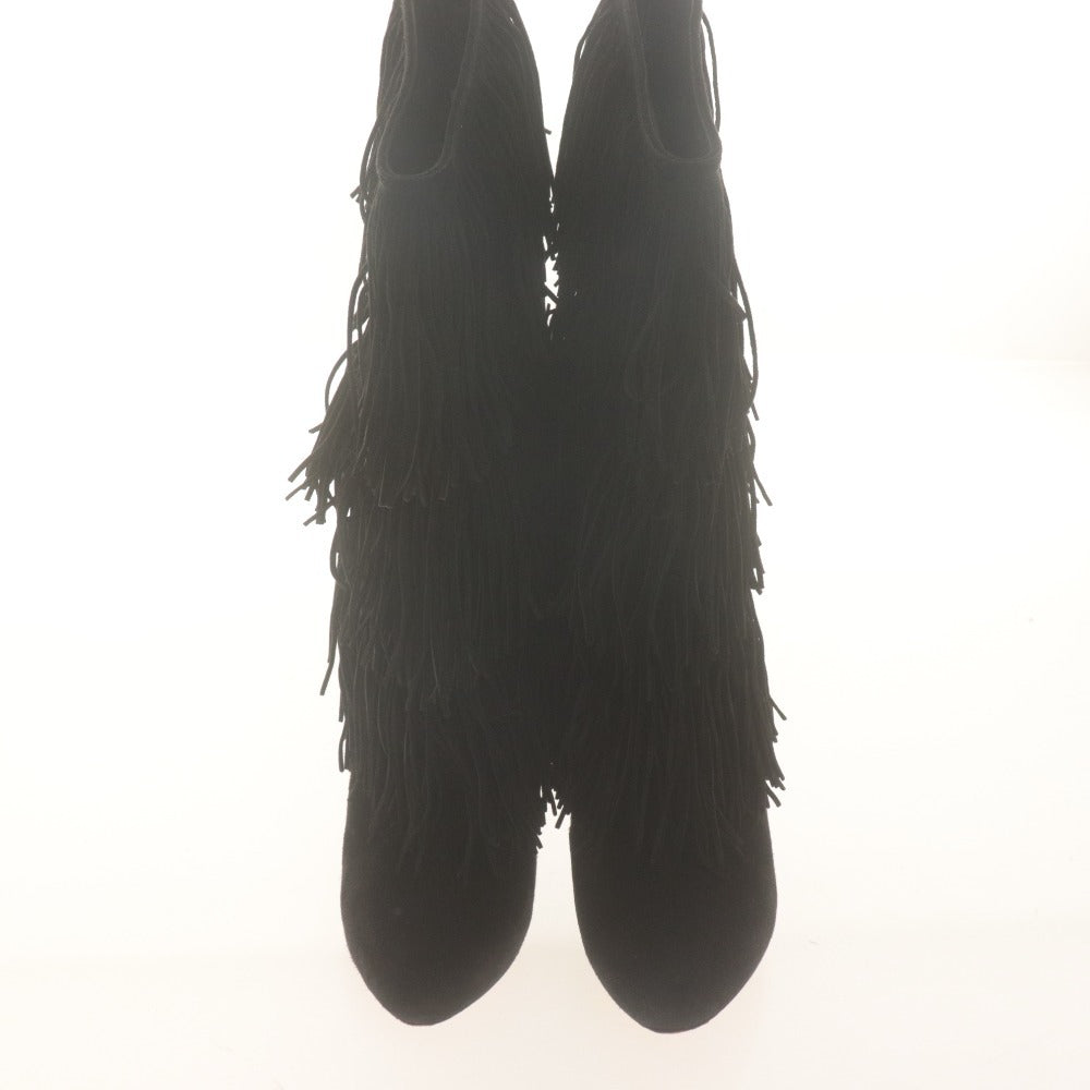 ■ Christian Louboutin クリスチャンルブタン ブーツ 靴 フリンジ スエード レディース 37 (24.0cm相当) ブラック 付属品付き