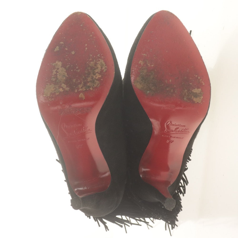 ■ Christian Louboutin クリスチャンルブタン ブーツ 靴 フリンジ スエード レディース 37 (24.0cm相当) ブラック 付属品付き