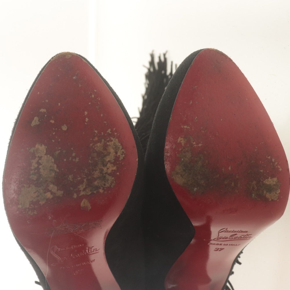 ■ Christian Louboutin クリスチャンルブタン ブーツ 靴 フリンジ スエード レディース 37 (24.0cm相当) ブラック 付属品付き