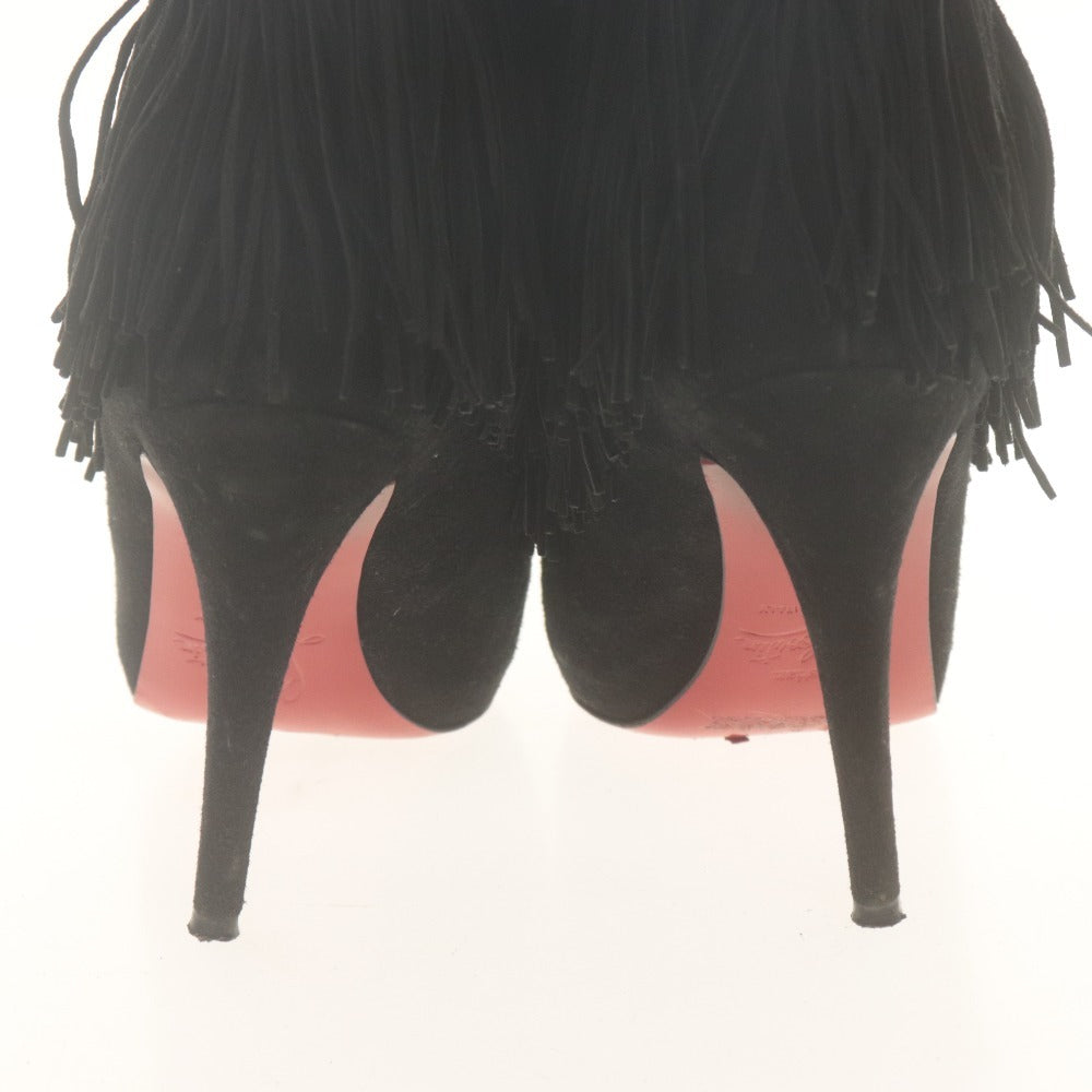 ■ Christian Louboutin クリスチャンルブタン ブーツ 靴 フリンジ スエード レディース 37 (24.0cm相当) ブラック 付属品付き