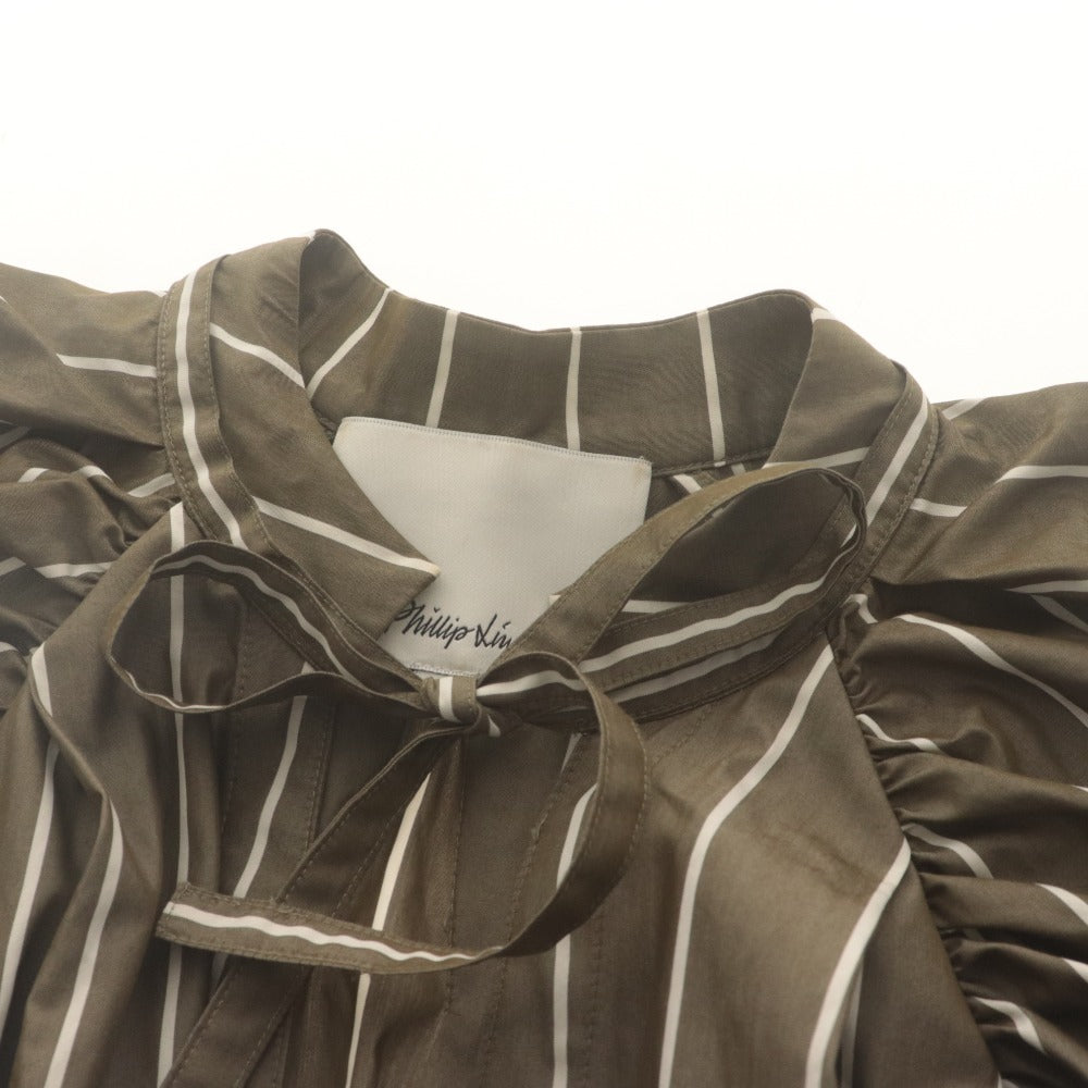 ■ 3.1 Phillip Lim スリーワンフィリップリム シャツ ワンピース 七分袖 トップス ボトムス Vネック ストライプ レディース S ブラウン系